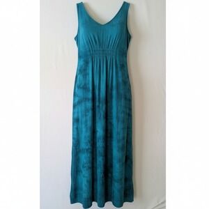 Cottonways Turquoise Blue Tie Dye Cotton Gauze Smocked Maxi Dress L/XL Size 2